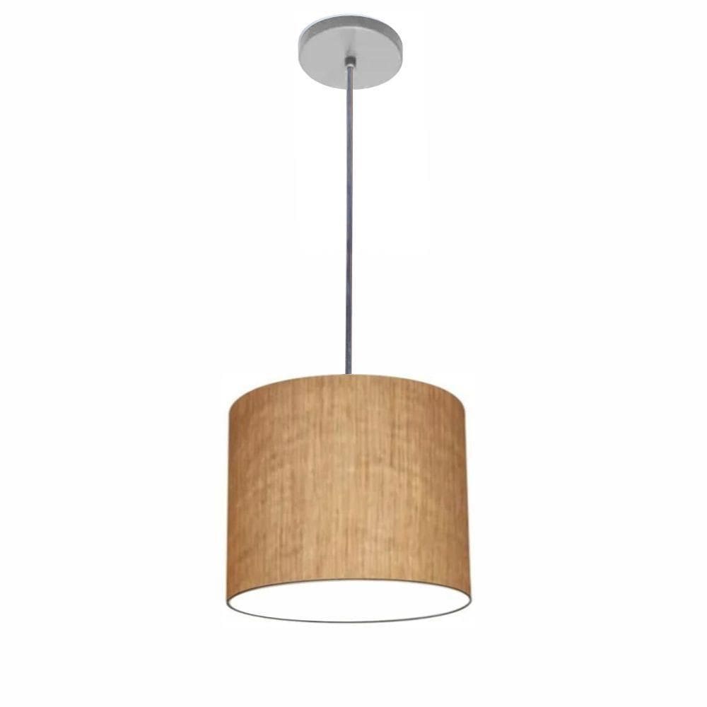 Lustre Luminária Pendente Vivare Free Lux Pe-4105cz Cúpula Em Tecido 20x22cm Palha Canopla Cinza E Fio Cristal