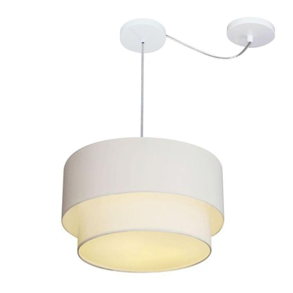 Lustre Pendente Duplo Cilíndrico Com Desvio Vivare Md-4364 Cúpula Em Tecido 40x35cm - Bivolt Branco 127/220v
