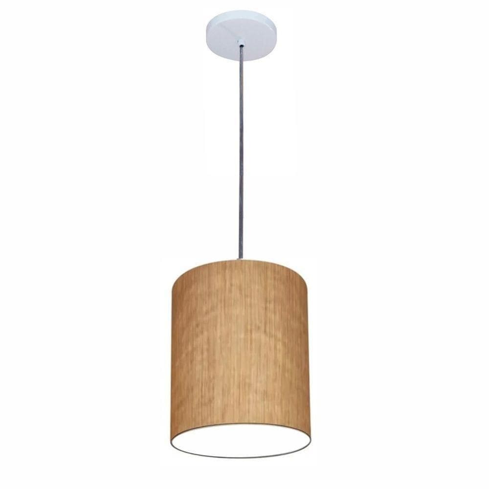 Lustre Luminária Pendente Vivare Free Lux Pe-4104br Cúpula Em Tecido 15x25cm Palha Canopla Branca E Fio Cristal