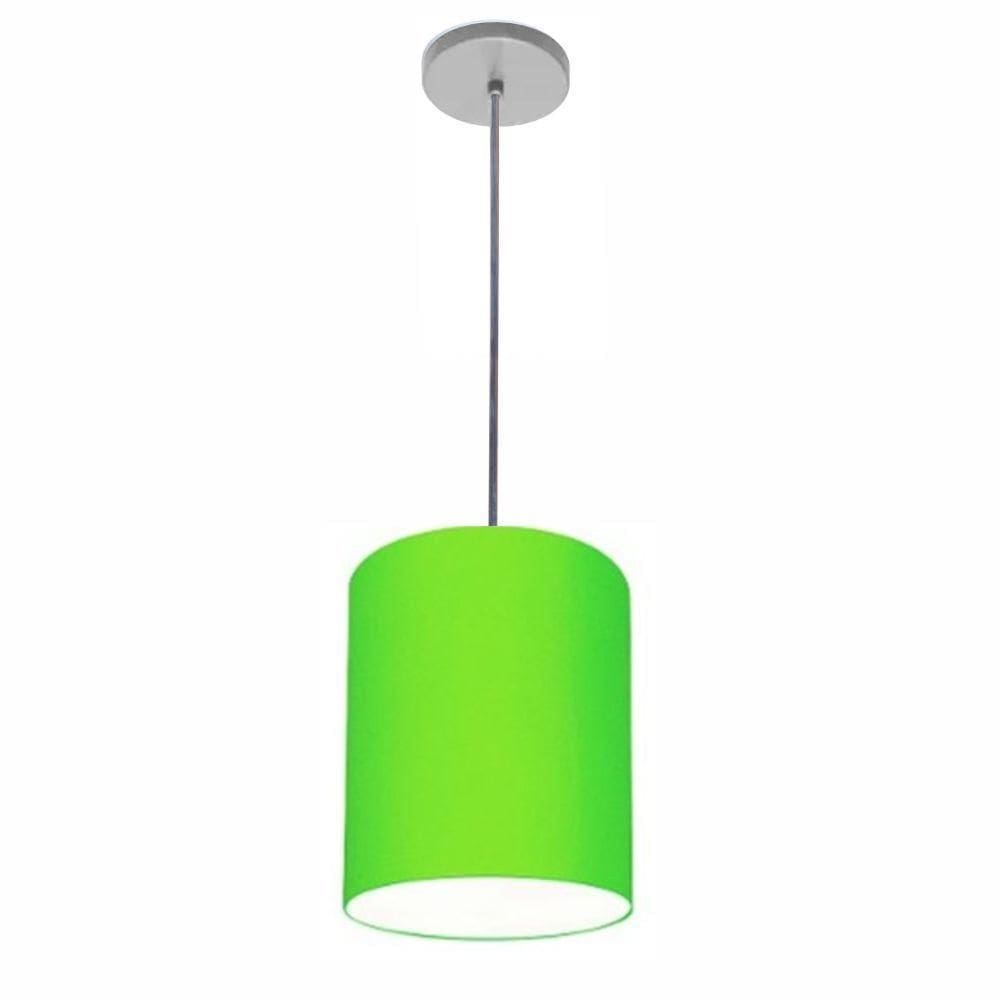 Lustre Luminária Pendente Vivare Free Lux Pe-4103cz Cúpula Em Tecido 15x20cm Verde-limão Canopla Cinza E Fio Cristal