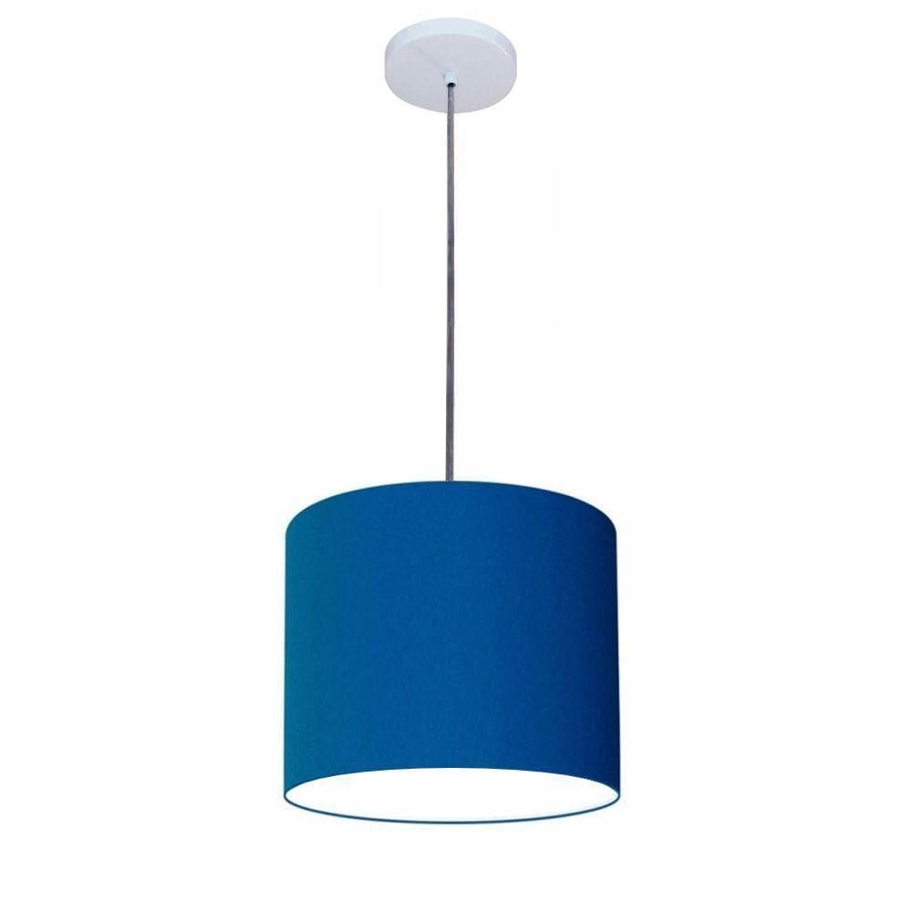 Lustre Luminária Pendente Vivare Free Lux Pe-4106br Cúpula Em Tecido 20x25cm Azul-marinho Canopla Branca E Fio Cristal