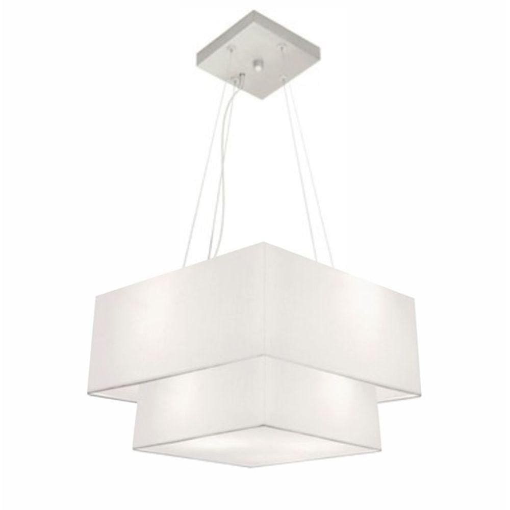 Lustre Pendente Duplo Quadrado Vivare Md-4157 Cúpula Em Tecido 40x35cm Branco - Bivolt