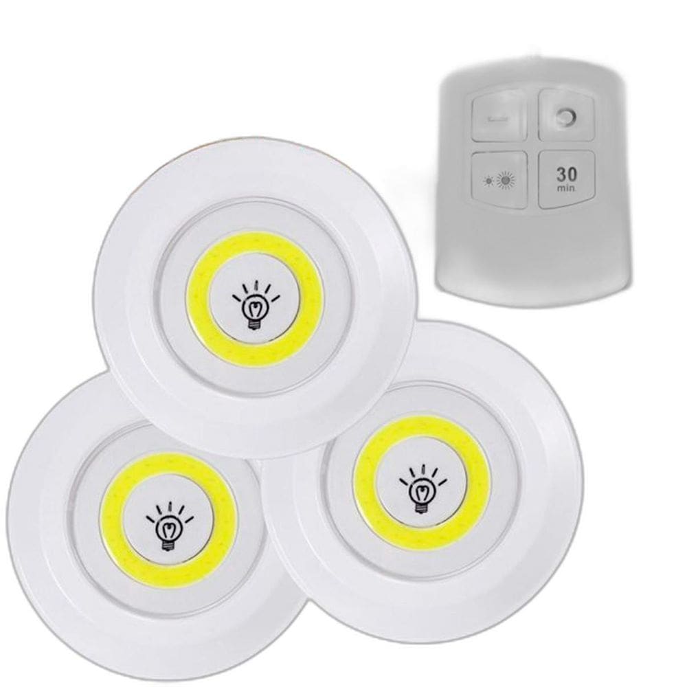 Luminária Led Spot Sem Fio Kit 3 Peças Inclui Controle