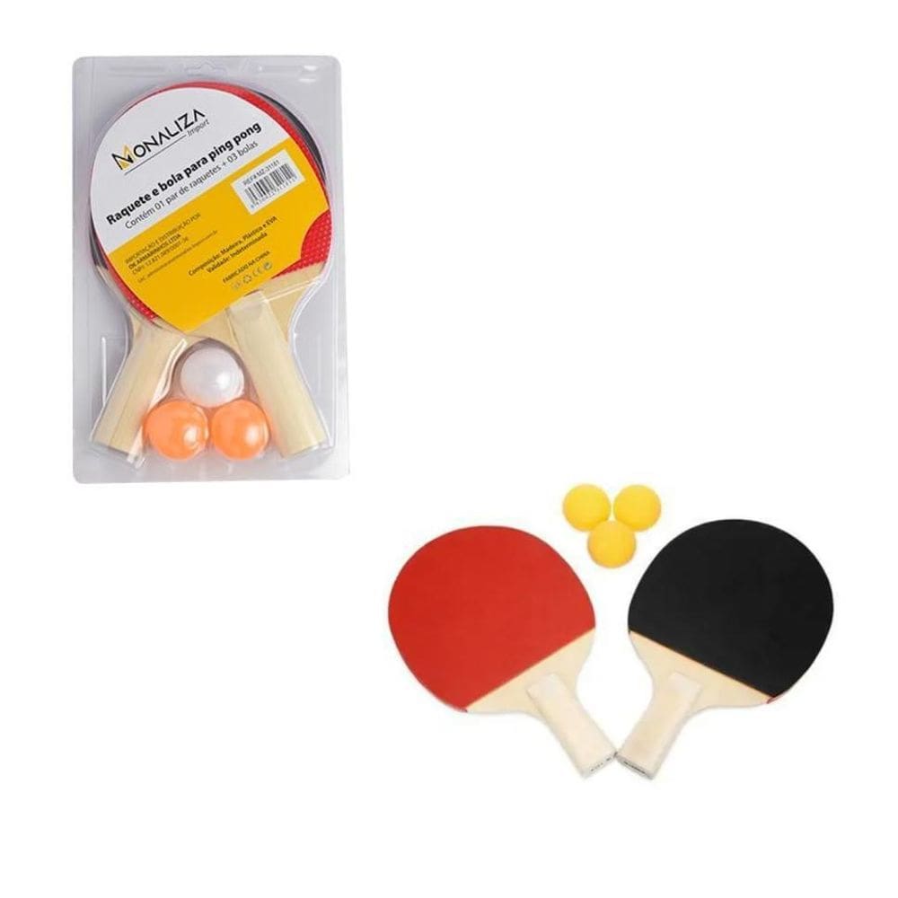 Kit Raquete Ping Pong Tênis De Mesa Com 3 Bolinhas