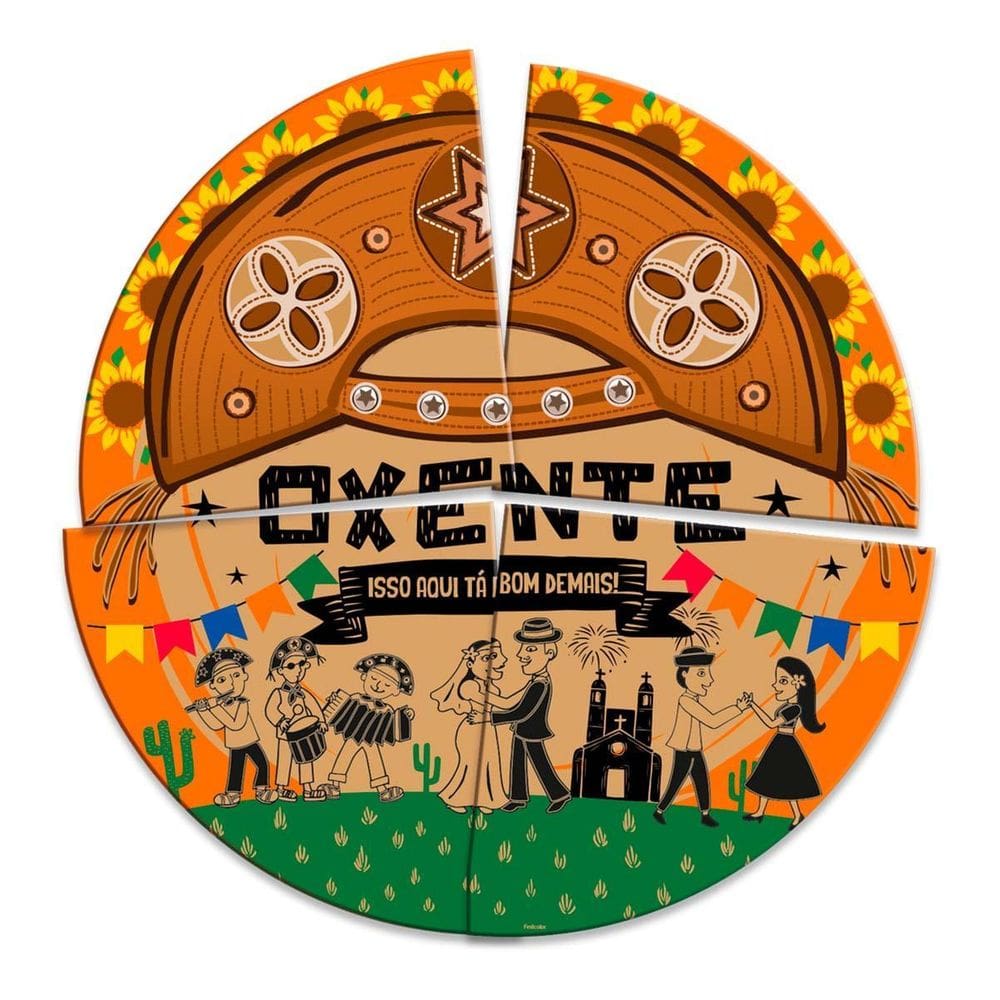 Painel Decorativo Redondo Festa Junina Sertão 4 Partes 90Cm
