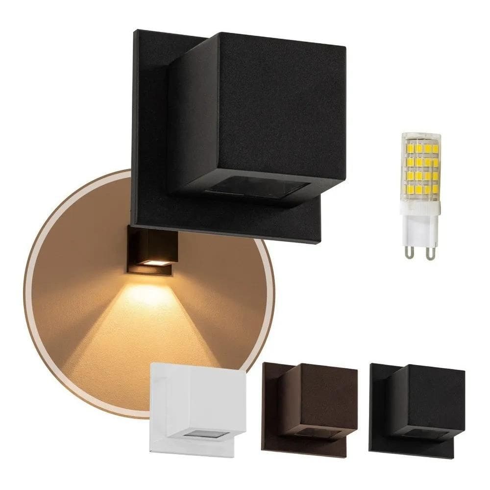 10X Arandela Box Cubo Pequena 1 Fachos + Led G9 5W St1319