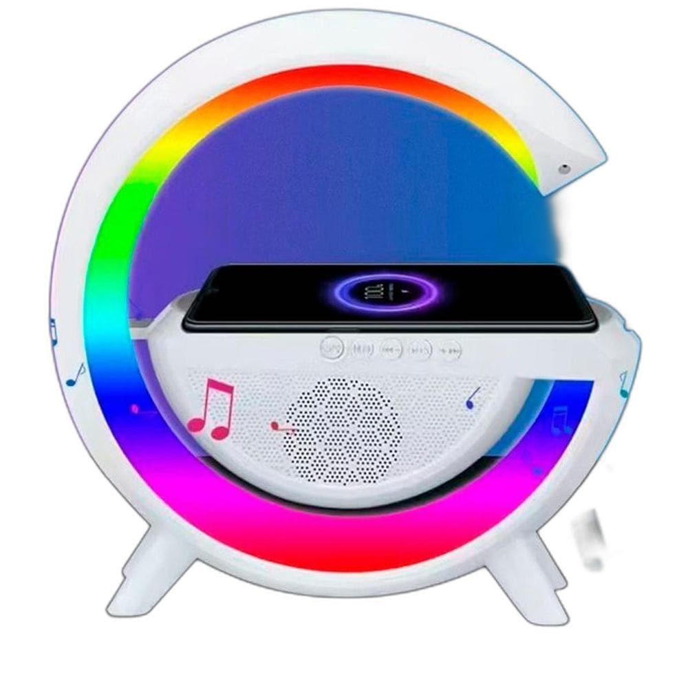 Carregador Indução Altofalante Bluetooth Lanterna Led Rgb
