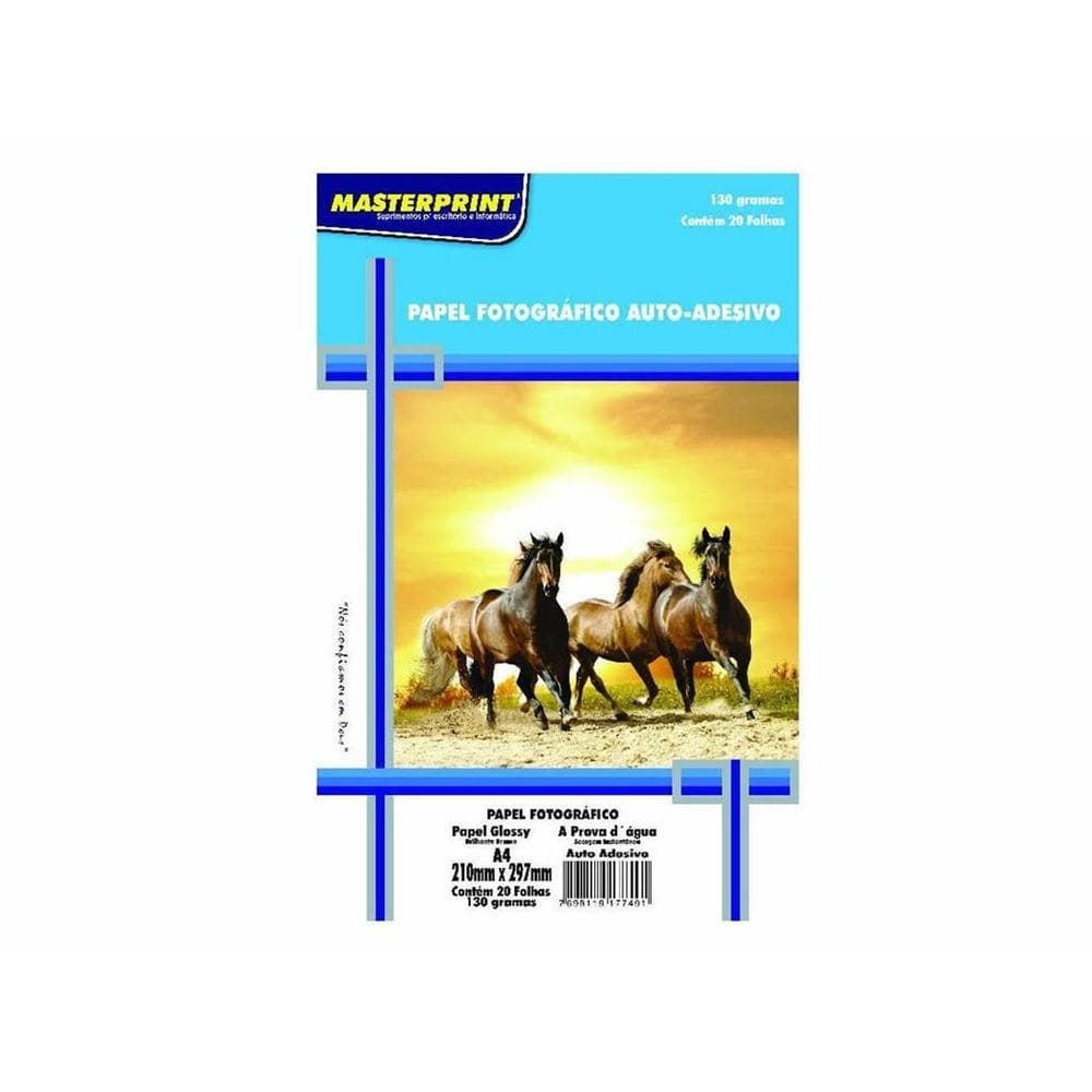 Papel Foto Glossy Brilhante Auto Adesivo 130G A4-20 Folhas