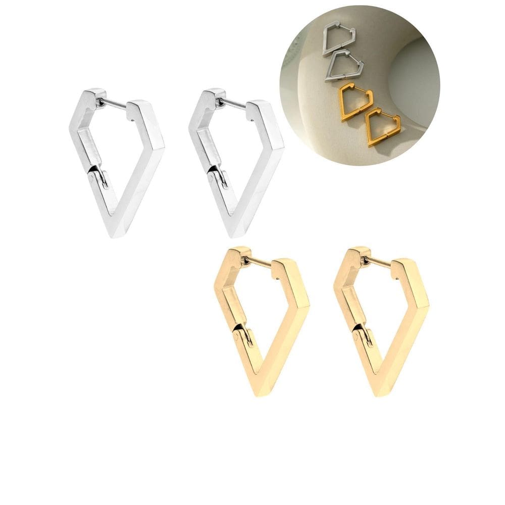 Brinco Argola Unissex Diamante Triângulo Prata Dourado Aço