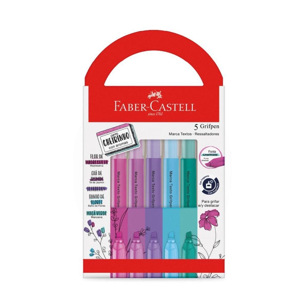 Estojo 5 Cores Marca Texto Marcador Grifpen Cheirinho Ponta