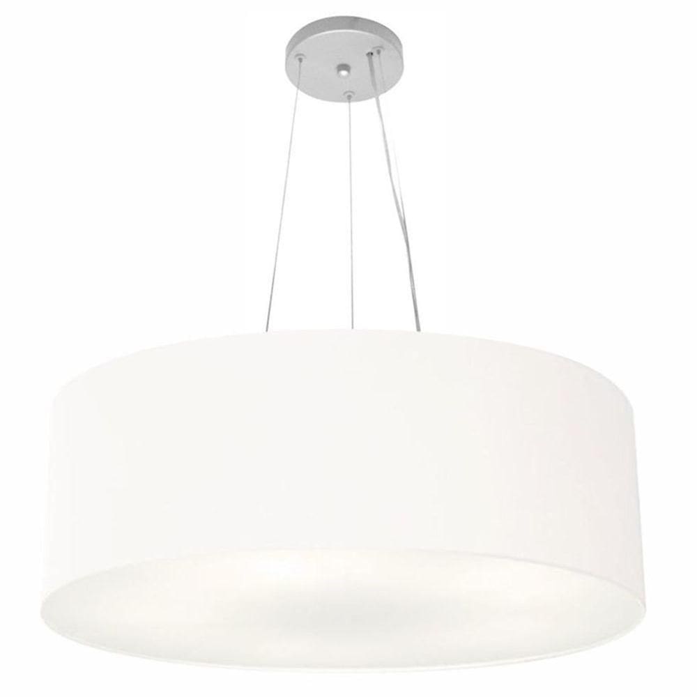 Lustre Pendente Cilíndrico Md-4010 Cúpula Em Tecido 60x21cm Branco - Bivolt