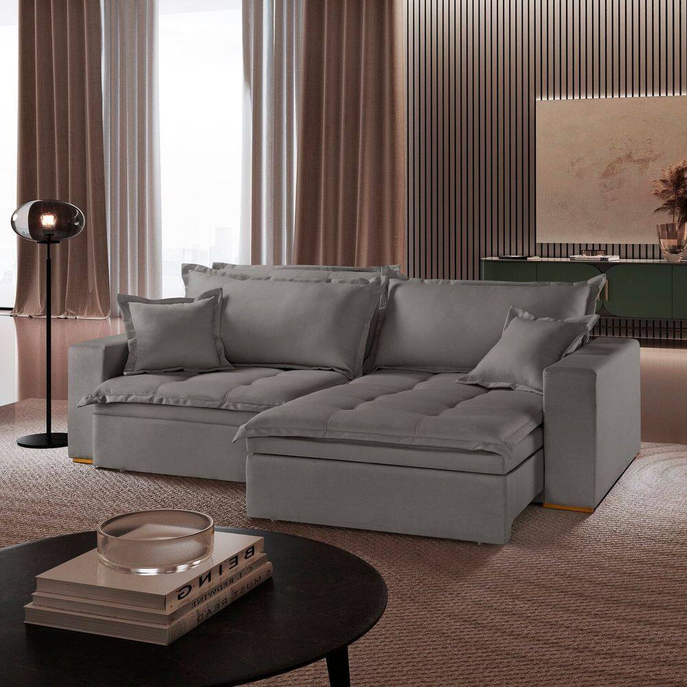 Sofá Retrátil com Baú REF 47 - 2501-b Messina Cinza