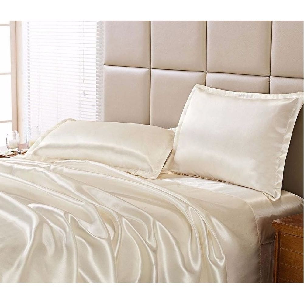 Jogo Lençol Casal King Cetim Seda Pérola Com Vira 4 Peças