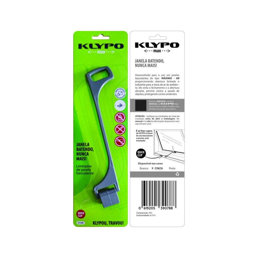 Trava Janela Basculante Limitador Abertura Klypo Max Cinza