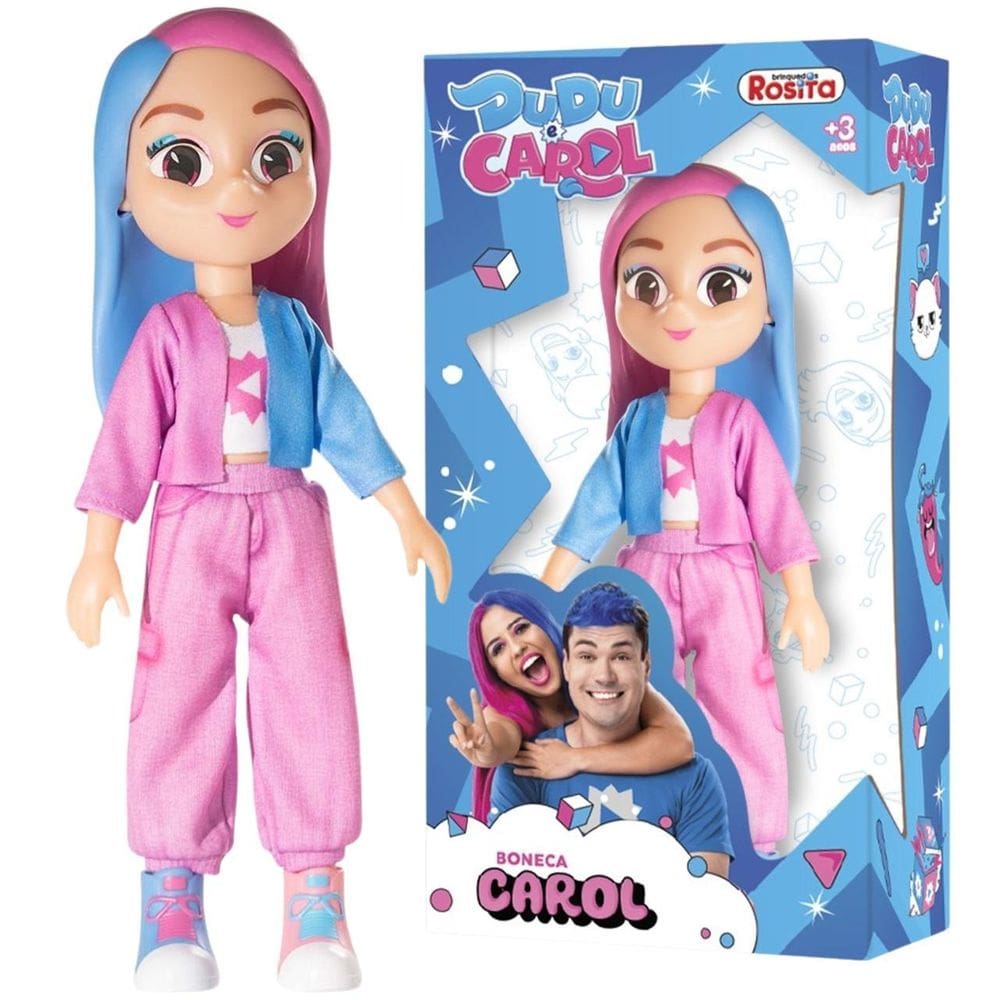 Boneca Carol E Dudu Youtuber Infantil Articulada Vinil 26Cm