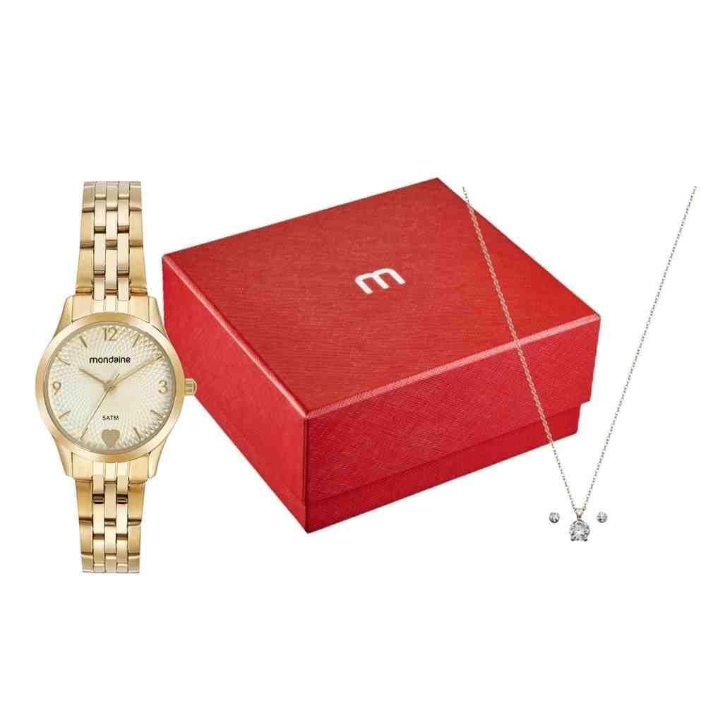 Kit Relógio Mondaine Dourado Feminino 32795Lpmkde1K1