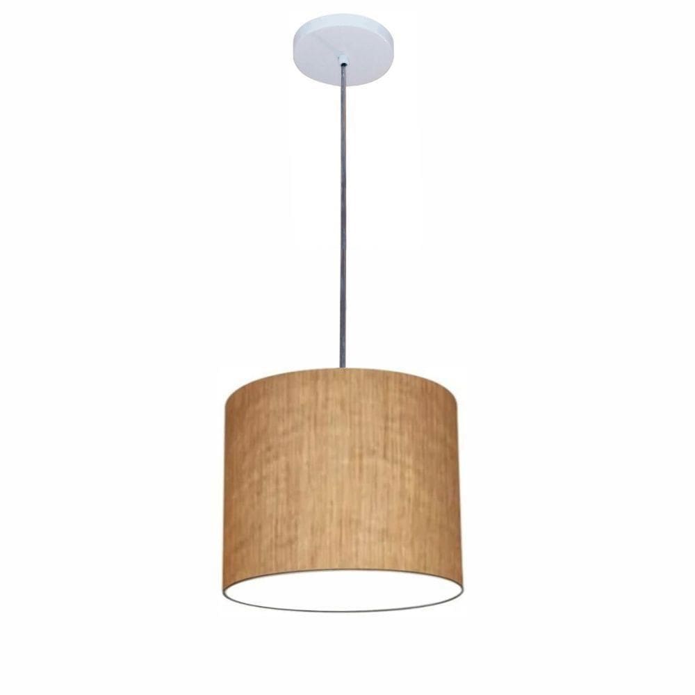 Lustre Luminária Pendente Vivare Free Lux Pe-4105br Cúpula Em Tecido 20x22cm Palha Canopla Branca E Fio Cristal