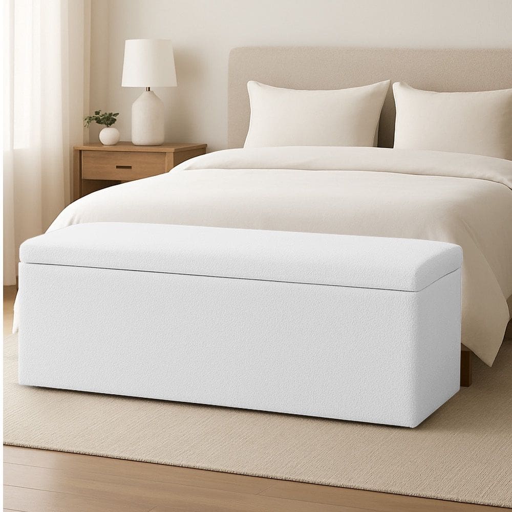 Calçadeira Baú Queen 1,60m Grécia Boucle Off White Dal Poz Estofados