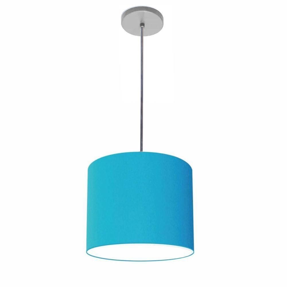 Lustre Luminária Pendente Vivare Free Lux Pe-4105cz Cúpula Em Tecido 20x22cm Azul-turquesa Canopla Cinza E Fio Cristal