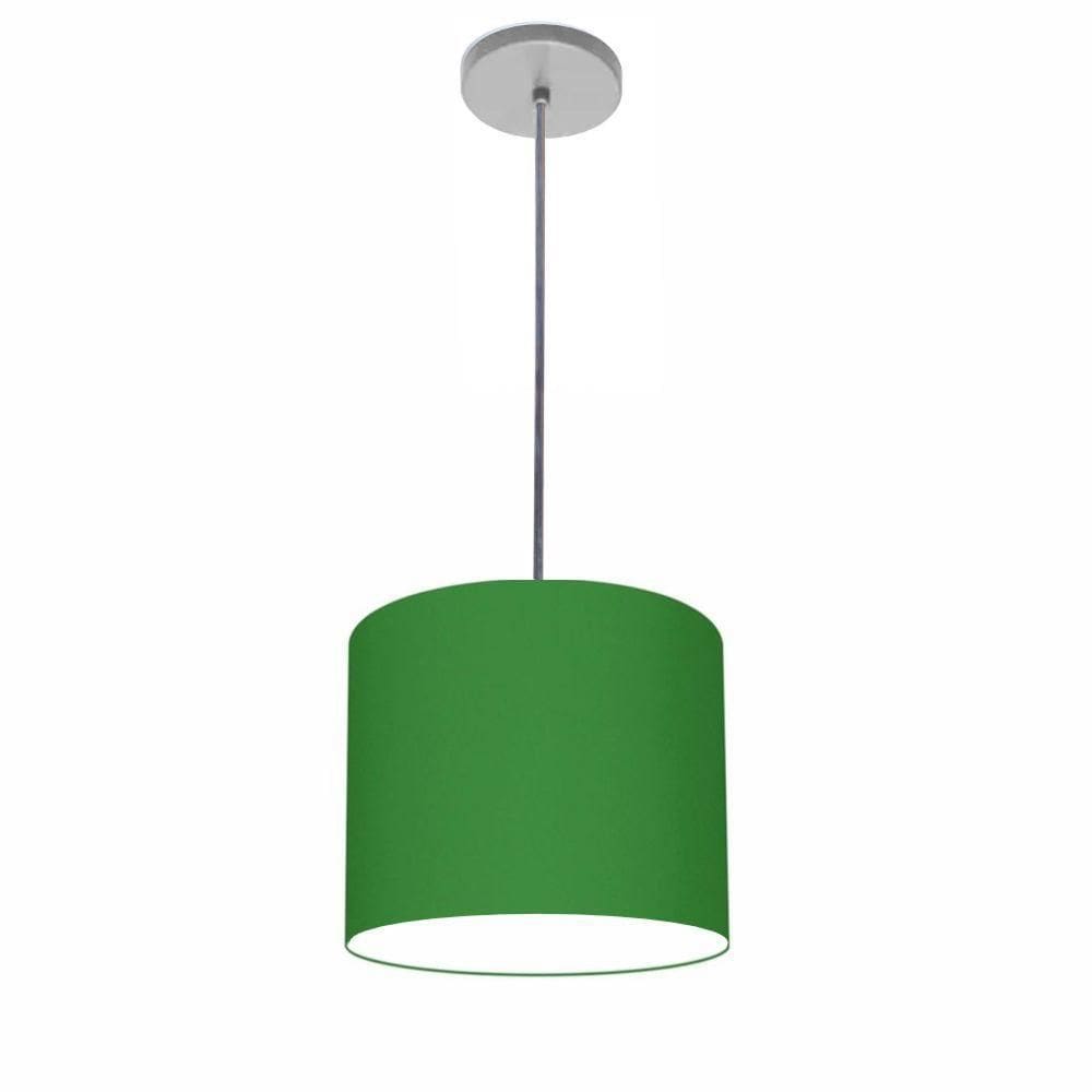 Lustre Luminária Pendente Vivare Free Lux Pe-4105cz Cúpula Em Tecido 20x22cm Verde-folha Canopla Cinza E Fio Cristal