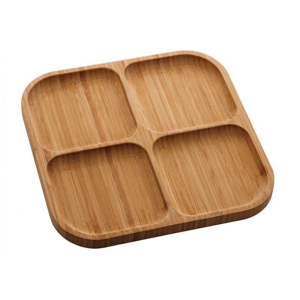 Petisqueira 4 Divisórias De Bambu Square 25X25X1,6Cm