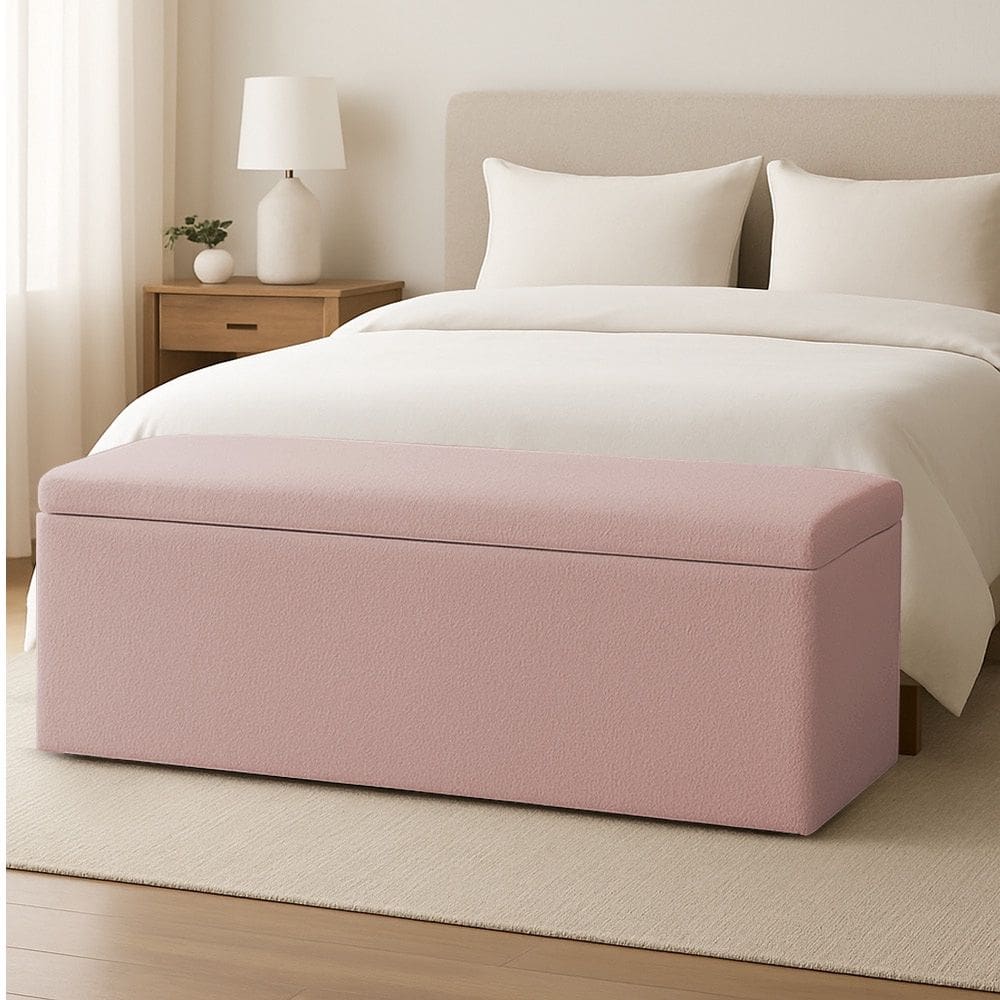 Calçadeira Baú Queen 1,60m Grécia Boucle Rosa Dal Poz Estofados