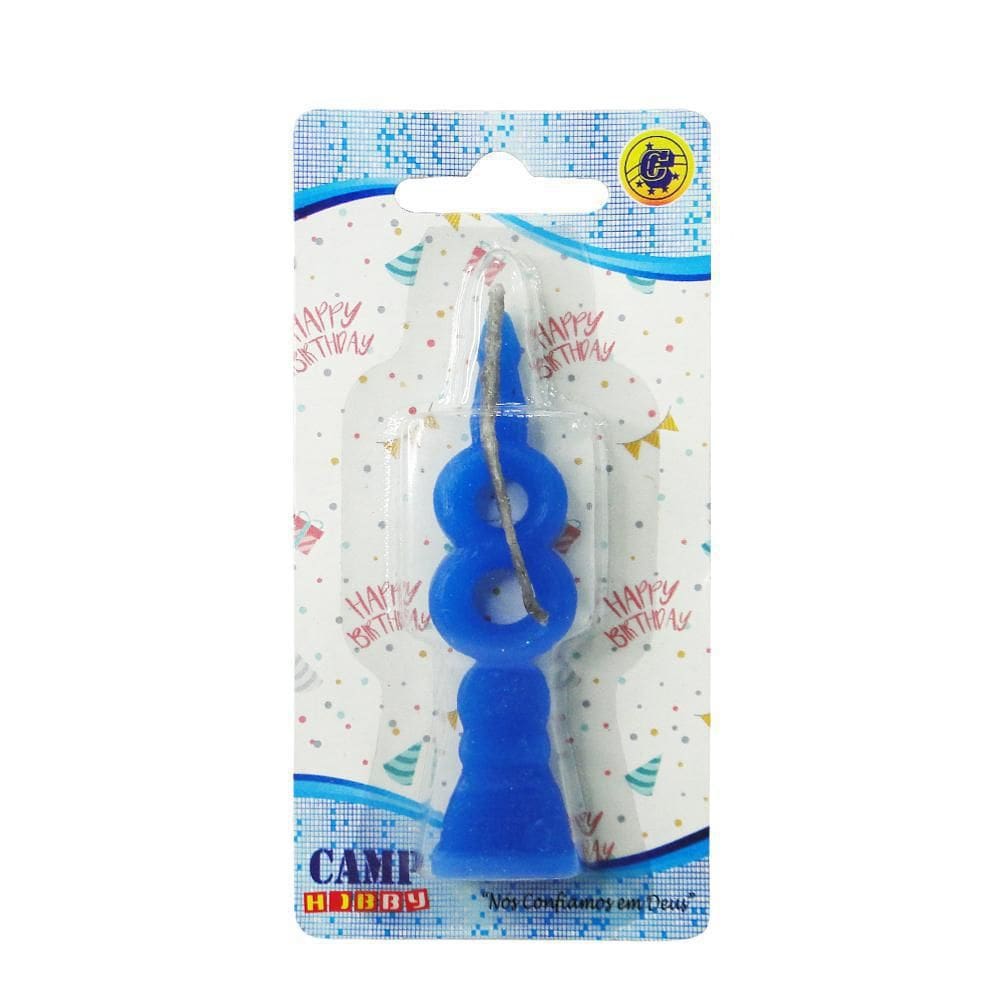 Vela De Aniversario Numero 8 Azul 8Cm