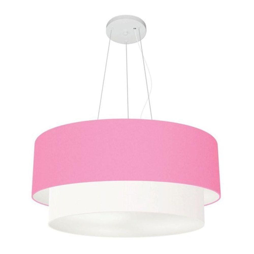 Lustre Pendente Duplo Cilíndrico Vivare Md-4371 Cúpula Em Tecido 80x70cm - Bivolt Rosa-bebê-branco 127/220v