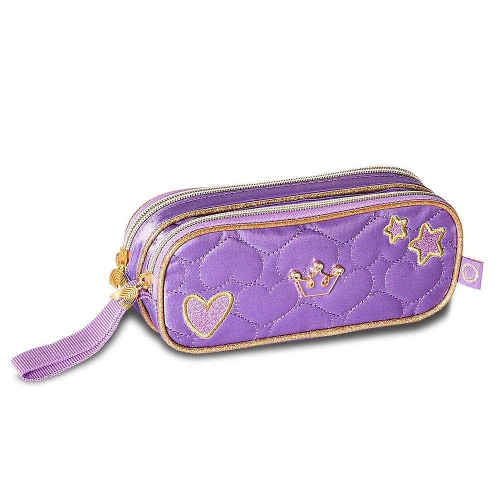 Estojo Escolar Duplo Sweet Queen Lilás Brilhoso - Clio