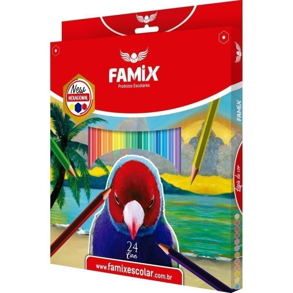 Lapis De Cor Sextavado 24 Cores Famix Pct.C/06