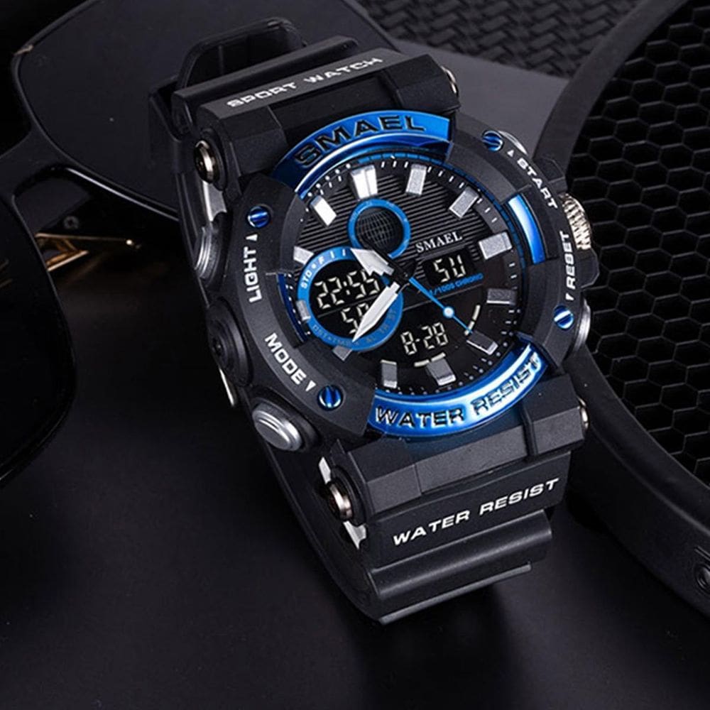 Relógio Masculino Smael Anadigi 8048 Preto E Azul