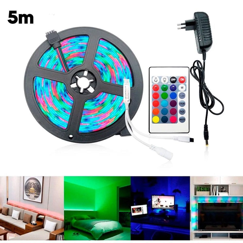 Fita Led Rgb 5M Brilho Iluminação Digital Controlador