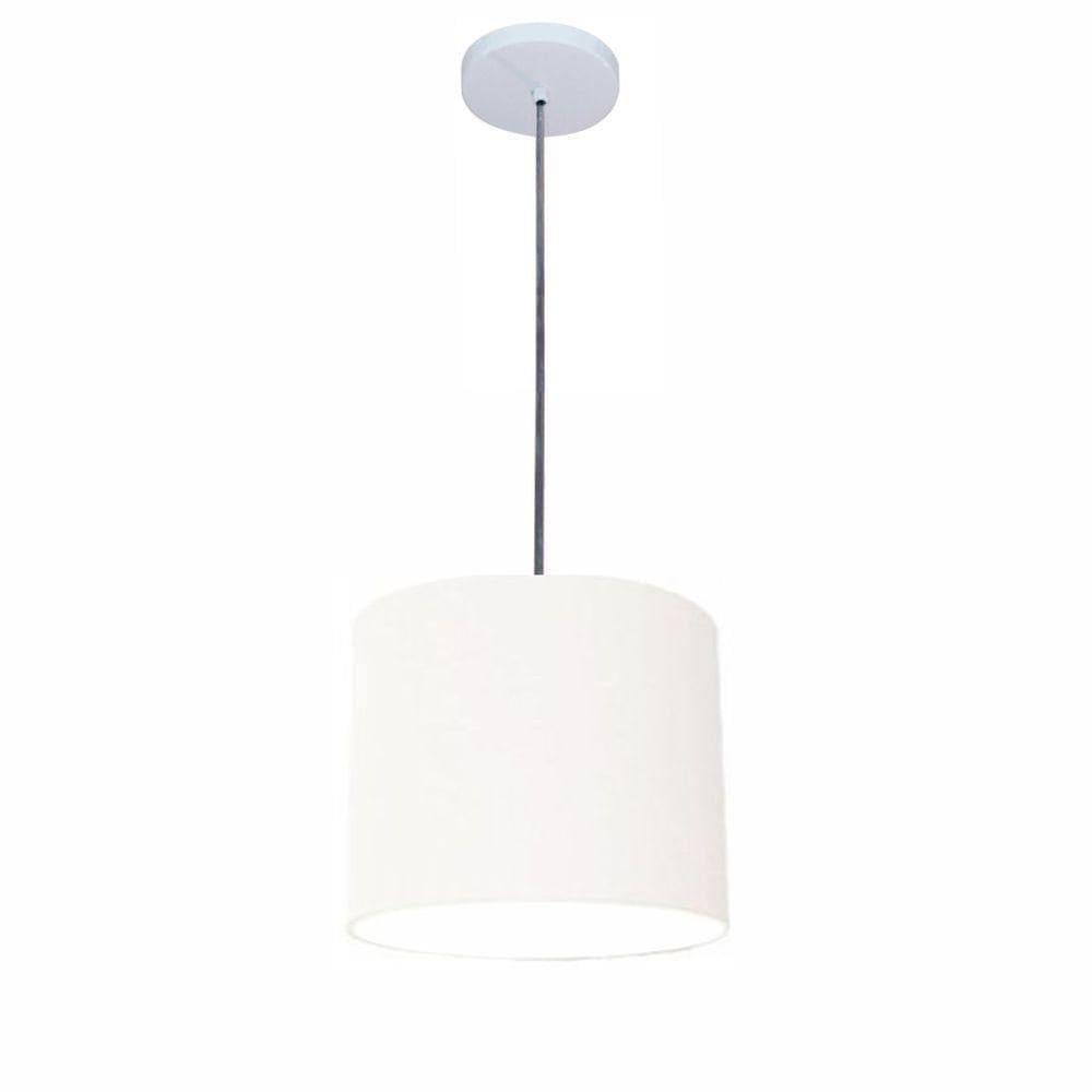 Lustre Luminária Pendente Vivare Free Lux Pe-4105br Cúpula Em Tecido 20x22cm Branca Canopla Branca E Fio Cristal