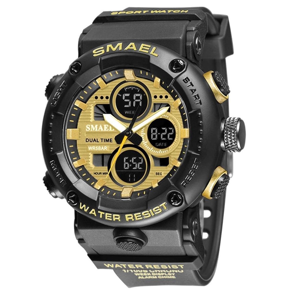 Relógio Masculino Smael Anadigi 8038 Preto E Dourado