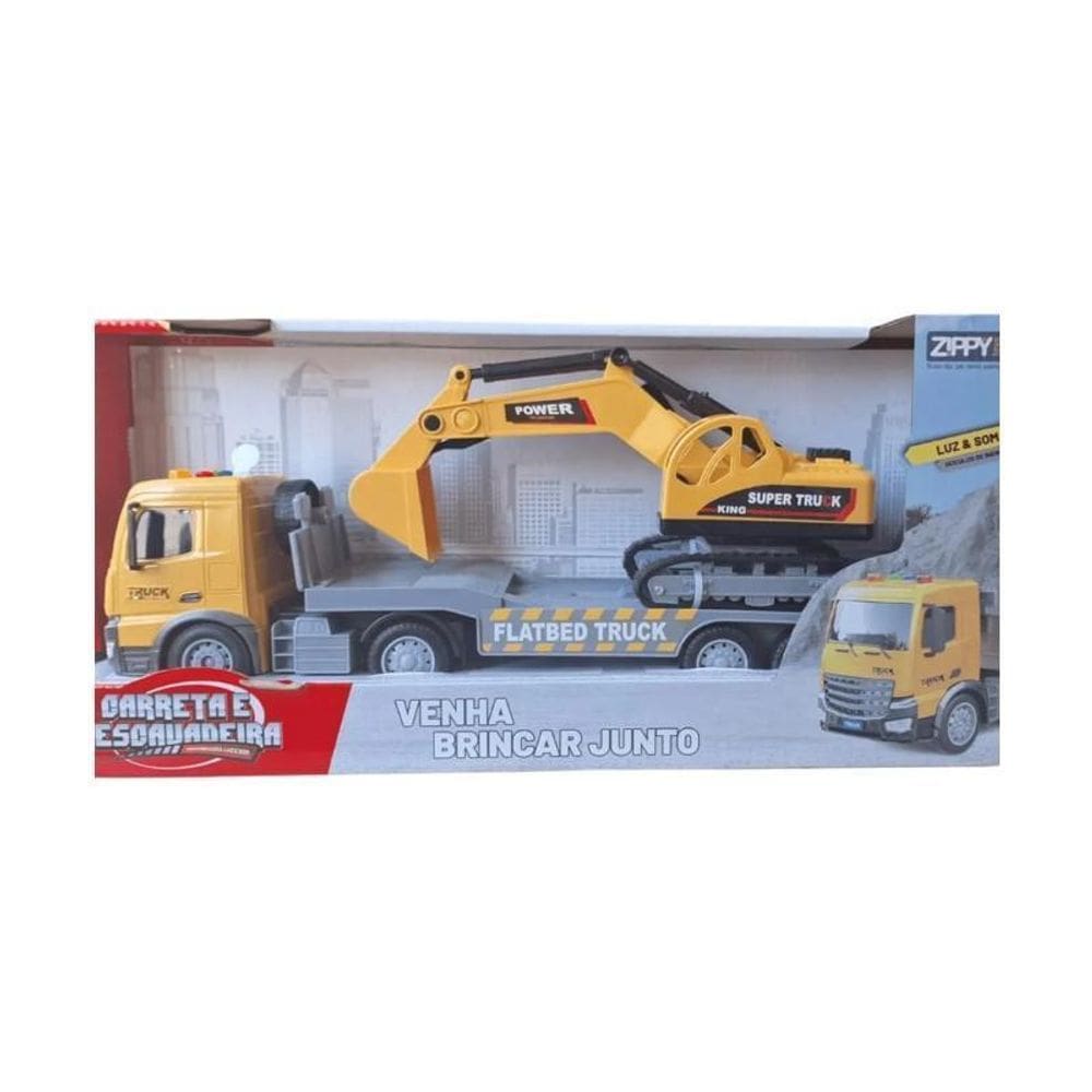 Veículo Carreta Com Luz E Som E Escavadeira - Zippy Toys