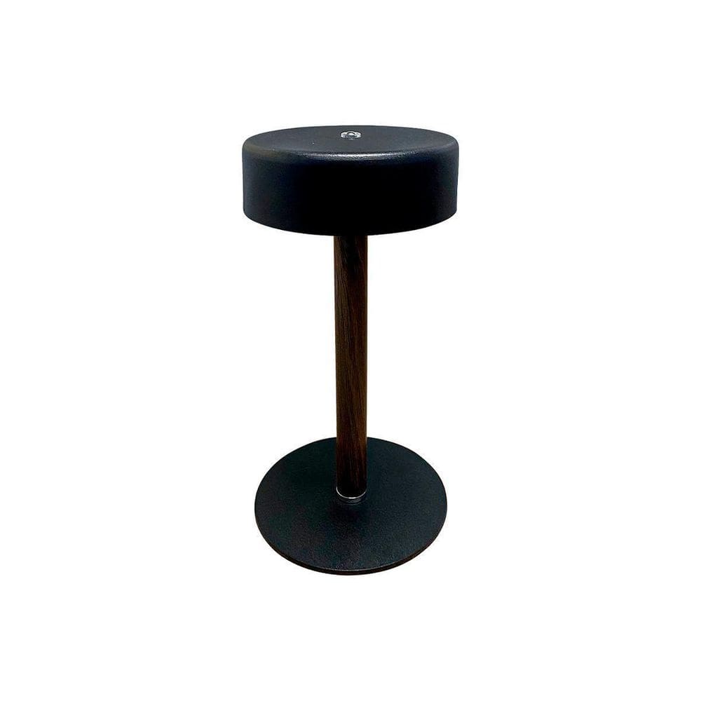 Luminária Abajur De Mesa Preto Com Madeira Led Touch Com Usb
