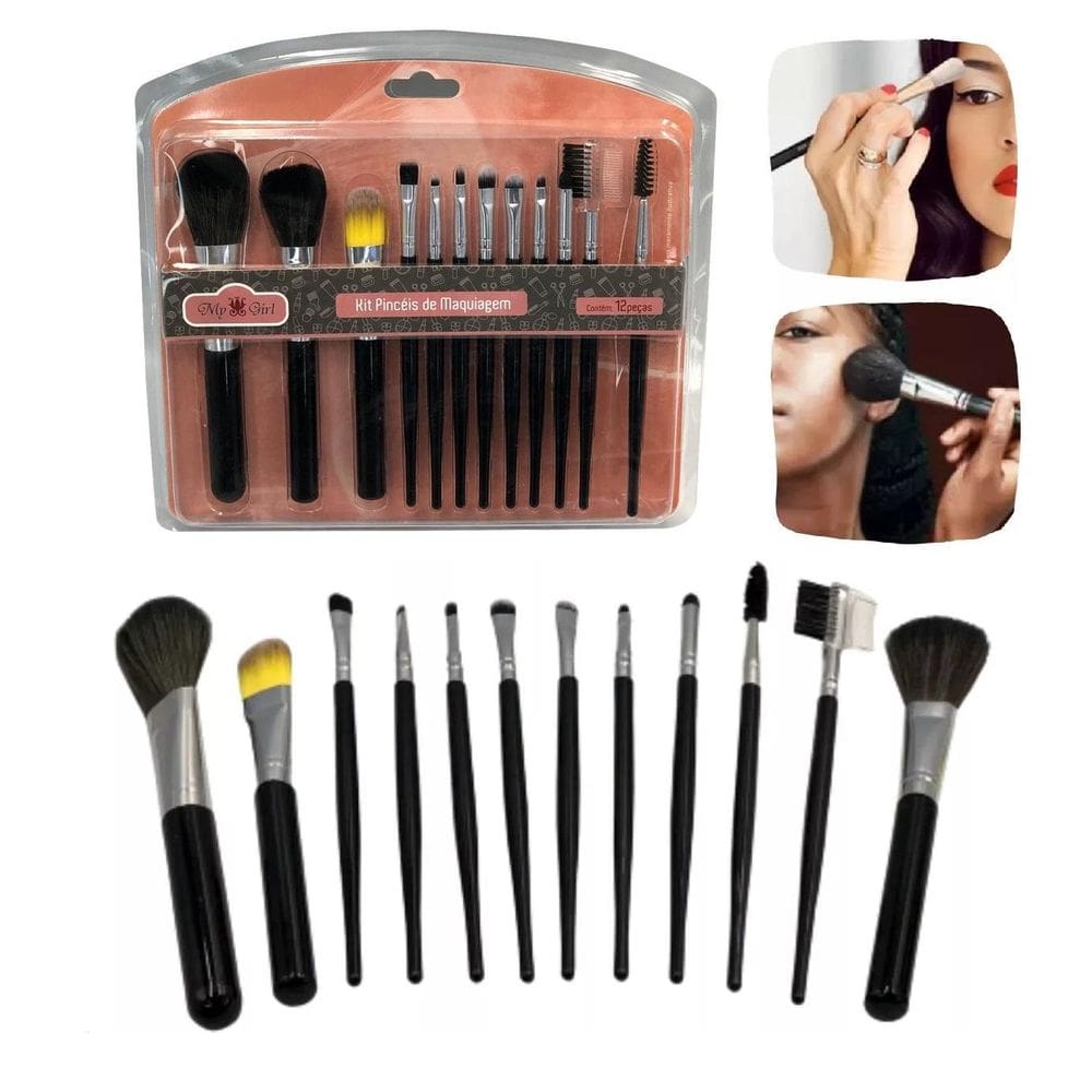 Kit 12 Pincel Para Maquiagem Profissional Make Completo
