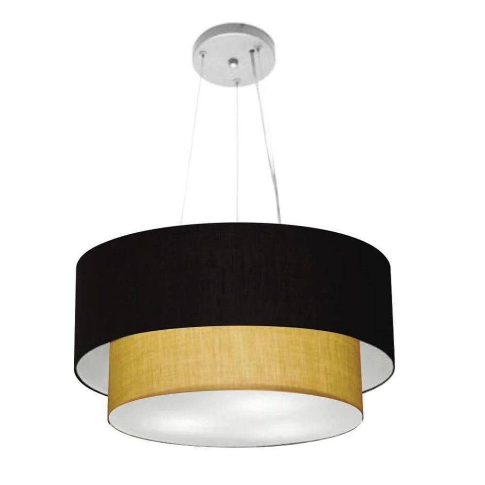 Lustre Pendente Duplo Cilíndrico Vivare Md-4369 Cúpula Em Tecido 45x40cm - Bivolt Preto-palha 127/220v