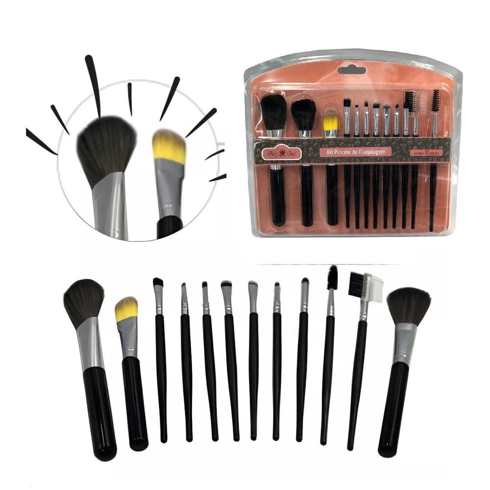 Kit 12 Pincel Maquiagem Profissional Make Beleza Completa