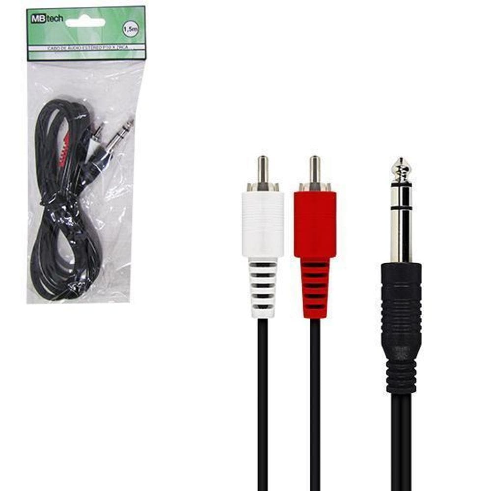 Cabo De Audio P10 Macho X 2Rca Macho Preto 1,5M Na Solapa