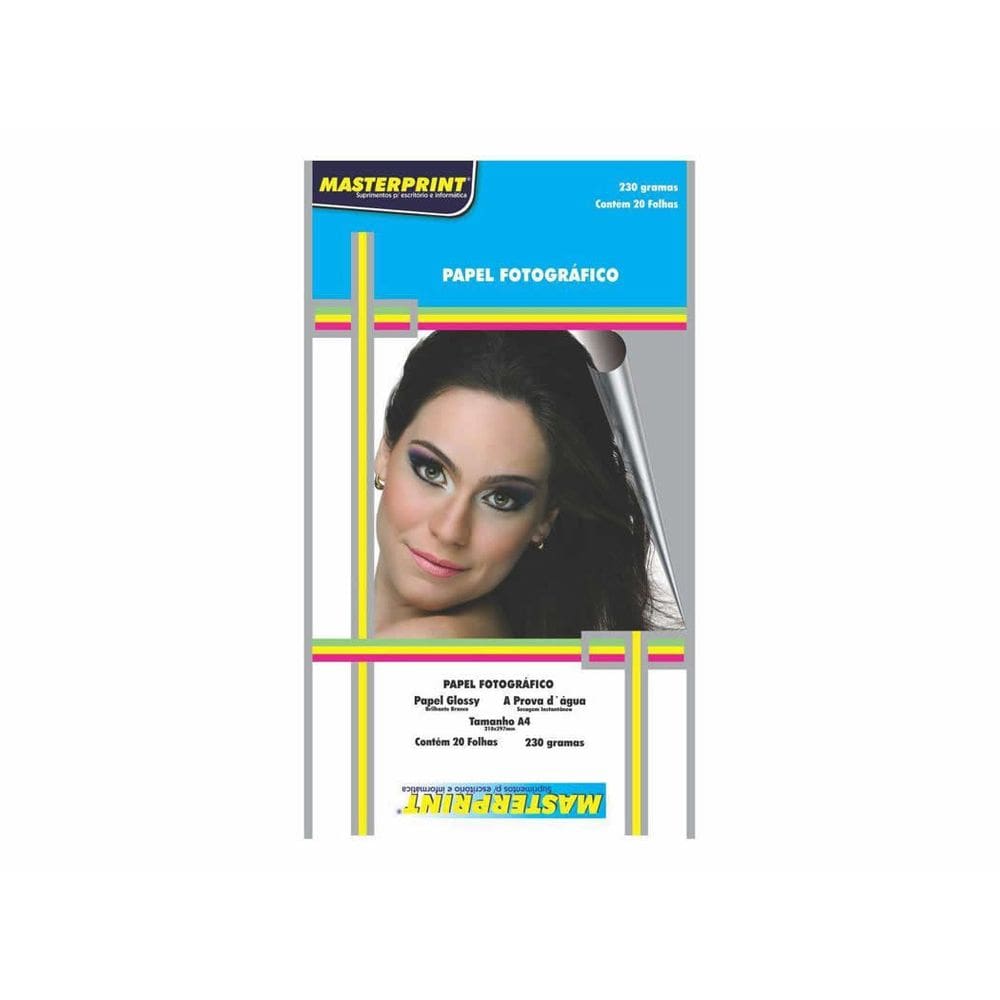 Papel Foto Glossy Brilhante Branco 230G A4 - 20 Folhas