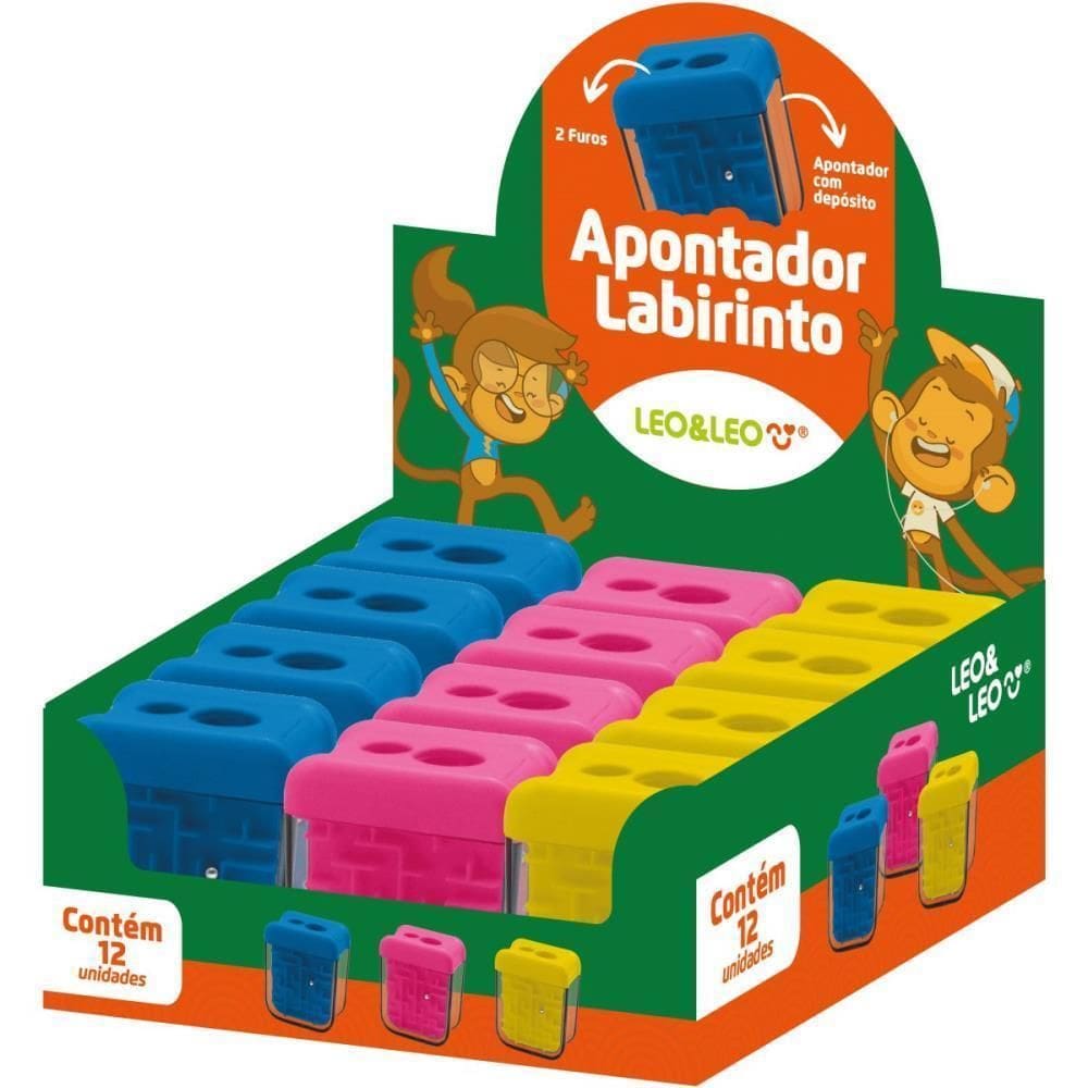 Apontador Com Deposito 2 Furos Labirinto Big/Padrao 3Cores D