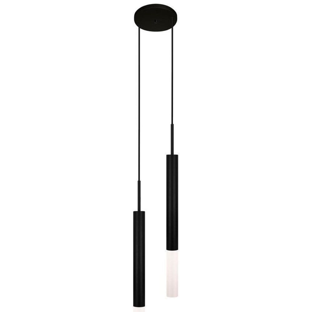 Luminária Teto Pendente Tubo Duplo Difusor Lavabo Hall Preto