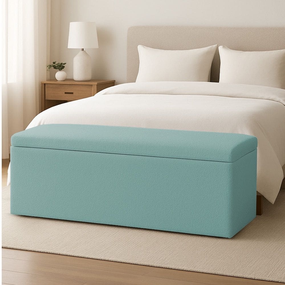 Calçadeira Baú Queen 1,60m Grécia Boucle Azul Turquesa Dal Poz Estofados