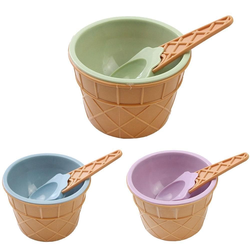 Tigela Plastico Sorvete Casquinha Colher Color 200Ml Unidade