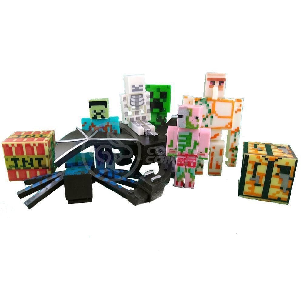 Kit Minecraft Dragão 3 Bonecos 1 Creeper 1 Aranha Azul