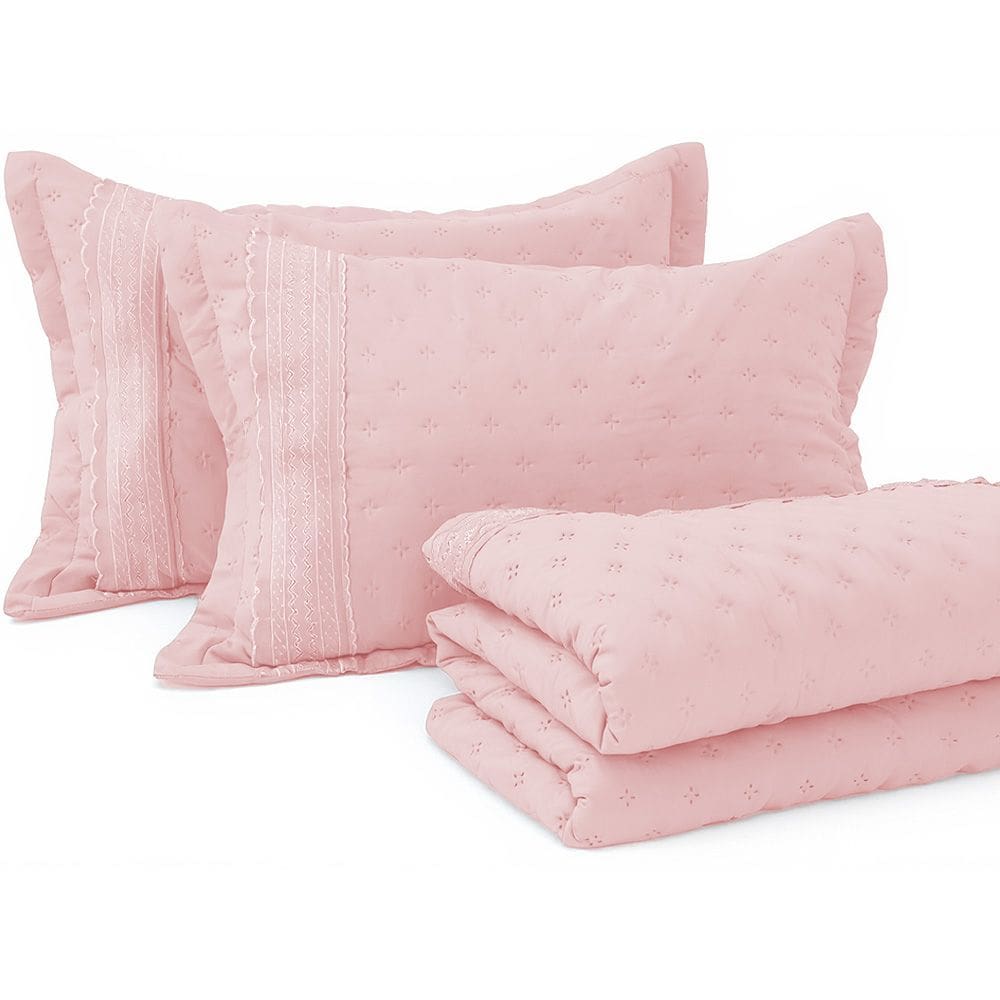 Kit Cobre Leito King 3 peças com Bordado Inglês Micro Percal Ultrassônico BF Colchões