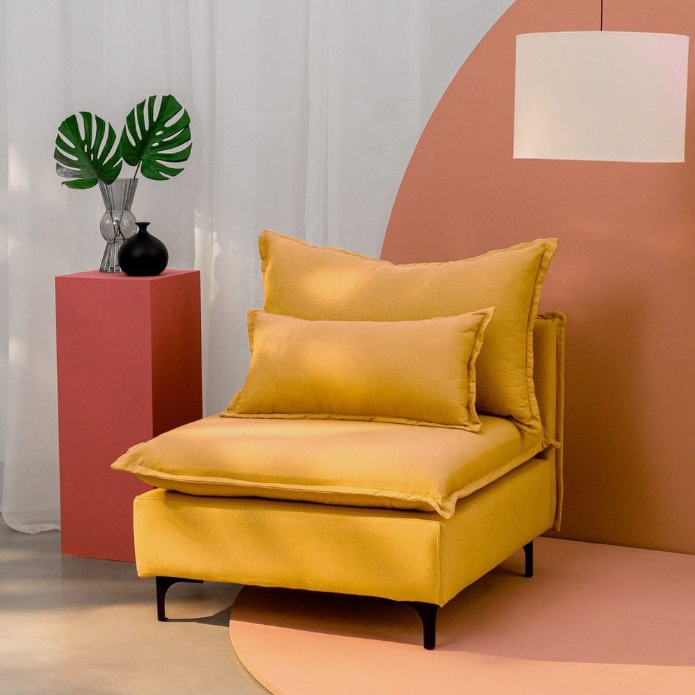 Sofá Modular com Encosto Pé Metal Sôma Cabecasa Madeiramadeira Mostarda