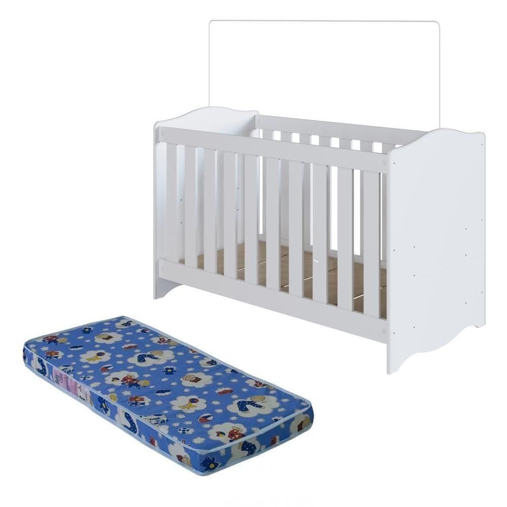 Berço Infantil Cama 3 em 1 com Colchão Regulagem de Altura Branco