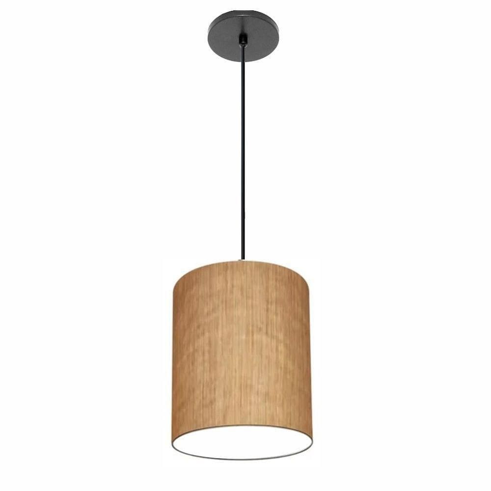 Lustre Luminária Pendente Vivare Free Lux Pe-4104pr Cúpula Em Tecido 15x25cm Palha Canopla Preta E Fio Preto